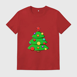 Футболка хлопковая мужская Новогодняя стильная елка, цвет: красный
