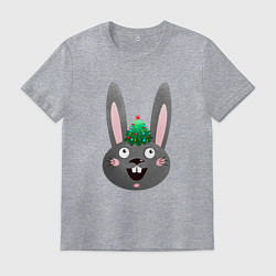 Футболка хлопковая мужская Черный кролик и новогодняя ёлка, цвет: меланж
