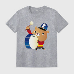 Футболка хлопковая мужская Мишка-барабанщик, цвет: меланж