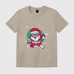 Футболка хлопковая мужская Snowy Santa, цвет: миндальный