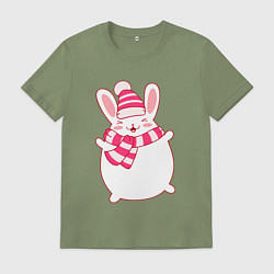 Футболка хлопковая мужская Радостный круглый кролик, цвет: авокадо