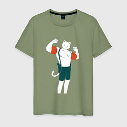 Футболка хлопковая мужская Кот Мяускулс, цвет: авокадо