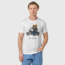 Футболка хлопковая мужская Крутой мотоциклист медведь, цвет: белый — фото 2