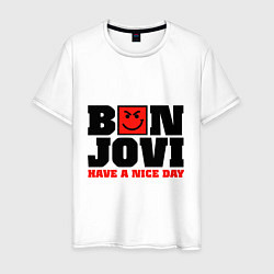 Футболка хлопковая мужская Bon Jovi band, цвет: белый