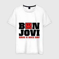 Футболка хлопковая мужская Bon Jovi band, цвет: белый