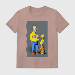 Мужская футболка Homer Simpson and cats - нейросеть арт