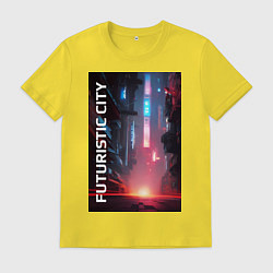 Футболка хлопковая мужская Футуристический город, цвет: желтый