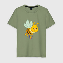 Футболка хлопковая мужская Мультяшая пчелка, цвет: авокадо