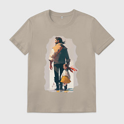 Футболка хлопковая мужская Дочка и отец вместе, цвет: миндальный