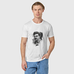 Футболка хлопковая мужская Сталин в черно-белом исполнении, цвет: белый — фото 2