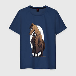 Футболка хлопковая мужская Мультяшный конь в пальто, цвет: тёмно-синий