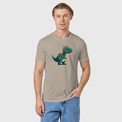 Футболка хлопковая мужская Динозаврик пиксельный, цвет: миндальный — фото 2