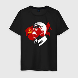 Футболка хлопковая мужская Сталин на фоне СССР, цвет: черный
