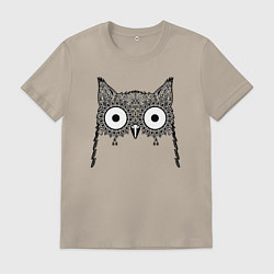 Футболка хлопковая мужская Глазастая сова, цвет: миндальный