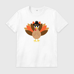 Футболка хлопковая мужская Индейка в шляпе, цвет: белый