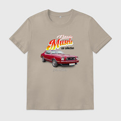 Футболка хлопковая мужская Ретро маслкар Ford Mustang, цвет: миндальный