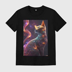 Футболка хлопковая мужская Космическая кошка, цвет: черный