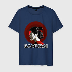 Футболка хлопковая мужская Гейша - самураи, цвет: тёмно-синий