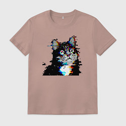 Футболка хлопковая мужская Pixel cat, цвет: пыльно-розовый