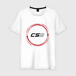 Футболка хлопковая мужская Символ Counter Strike 2 и красная краска вокруг, цвет: белый