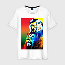 Футболка хлопковая мужская Salvador Dali and lion, цвет: белый