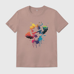 Футболка хлопковая мужская Иллюстрация гантели, цвет: пыльно-розовый