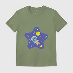 Футболка хлопковая мужская Ежик в космосе, цвет: авокадо
