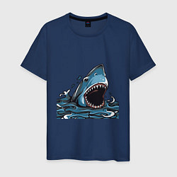 Футболка хлопковая мужская Голова акулы с раскрытой челюстью, цвет: тёмно-синий