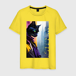 Футболка хлопковая мужская Black cat in New York - neural network, цвет: желтый