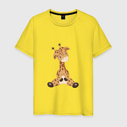 Футболка хлопковая мужская Жирафик сидит, цвет: желтый