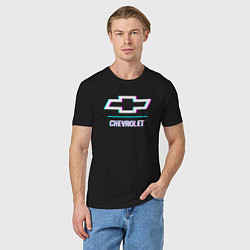 Футболка хлопковая мужская Значок Chevrolet в стиле glitch, цвет: черный — фото 2