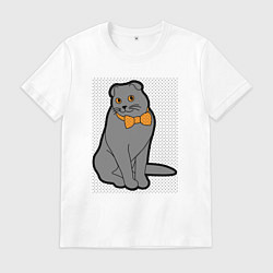 Футболка хлопковая мужская Кот в бабочке, цвет: белый