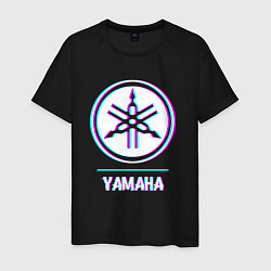 Футболка хлопковая мужская Значок Yamaha в стиле glitch, цвет: черный