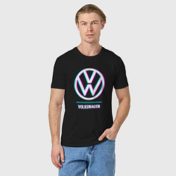 Футболка хлопковая мужская Значок Volkswagen в стиле glitch, цвет: черный — фото 2
