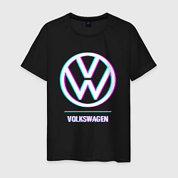 Футболка хлопковая мужская Значок Volkswagen в стиле glitch, цвет: черный