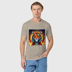 Футболка хлопковая мужская Огненный тигр, цвет: миндальный — фото 2