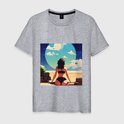 Футболка хлопковая мужская Девушка на пляже, цвет: меланж