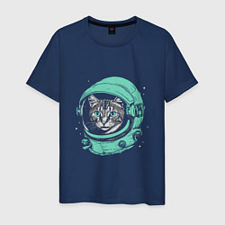 Футболка хлопковая мужская Котик астронавт, цвет: тёмно-синий