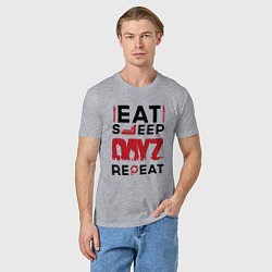 Футболка хлопковая мужская Надпись: eat sleep DayZ repeat, цвет: меланж — фото 2