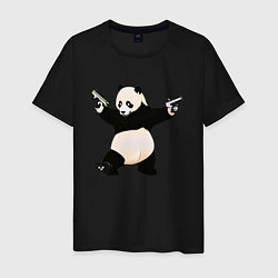 Футболка хлопковая мужская Панда с пистолетами, цвет: черный