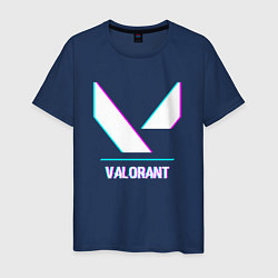 Футболка хлопковая мужская Valorant в стиле glitch и баги графики, цвет: тёмно-синий