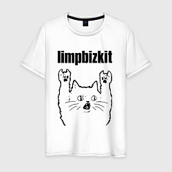 Футболка хлопковая мужская Limp Bizkit - rock cat, цвет: белый