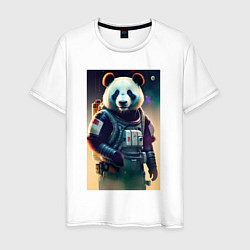 Футболка хлопковая мужская Крутой панда - киберпанк, цвет: белый