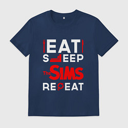 Футболка хлопковая мужская Надпись eat sleep The Sims repeat, цвет: тёмно-синий