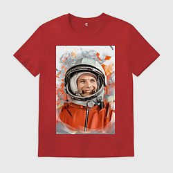 Футболка хлопковая мужская Гагарин арт, цвет: красный
