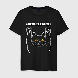 Футболка хлопковая мужская Nickelback rock cat, цвет: черный