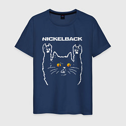 Футболка хлопковая мужская Nickelback rock cat, цвет: тёмно-синий