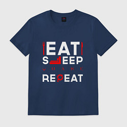 Футболка хлопковая мужская Надпись eat sleep Quake repeat, цвет: тёмно-синий
