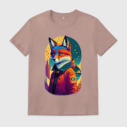 Футболка хлопковая мужская Лисица на фоне звёздного неба - нейросеть, цвет: пыльно-розовый