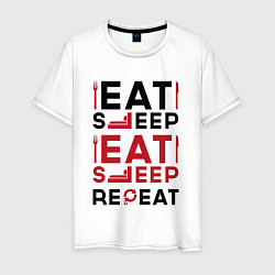 Футболка хлопковая мужская Надпись: eat sleep S T A L K E R repeat, цвет: белый